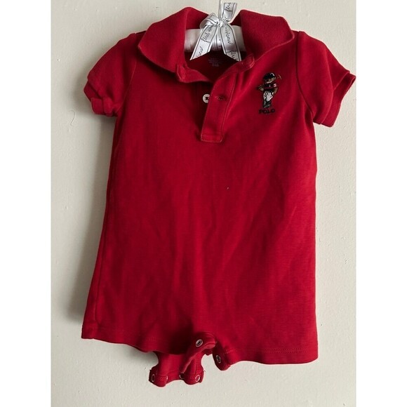 Ralph Lauren Polo Bear Romper 9M Red - Picture 1 of 4